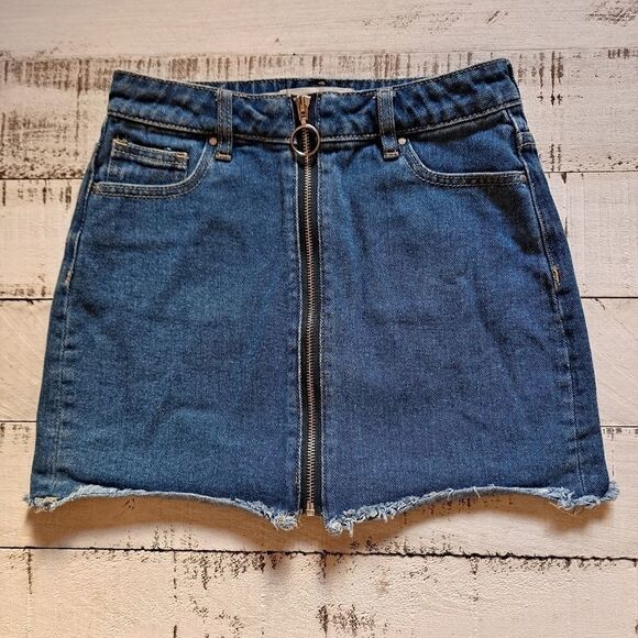 PACSUN O-Ring Zipper Front Denim Miniskirt Blue 23 - Picture 1 of 6
